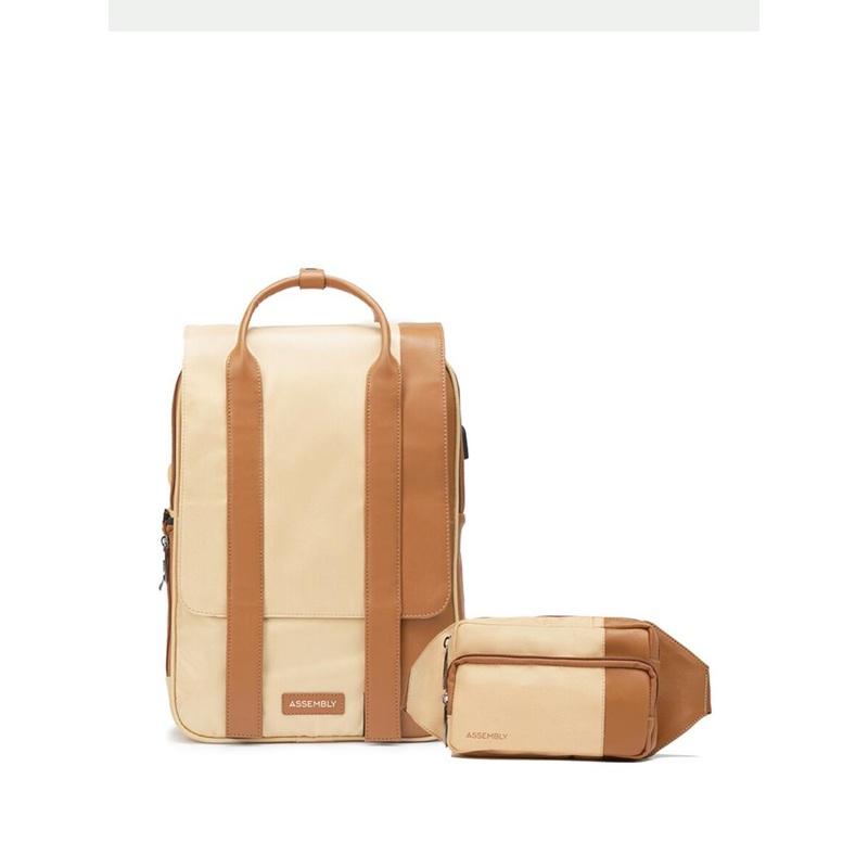 Assembly Unisex Biege Premium 15.6 Inch Laptop Backpack with Waist Bag