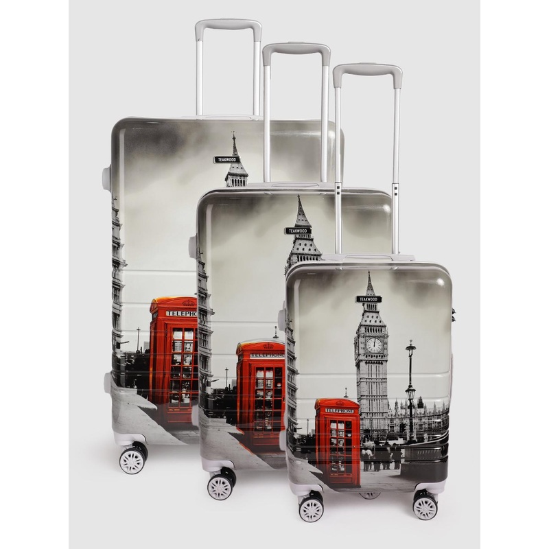 Teakwood Leathers Set of 3 London Printed 360 Degree Rotation Hard-Sided Trolley Bags 182L