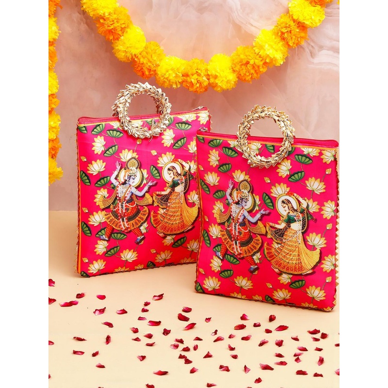 Archies Pack Of 2 Shree Lakshmi Narayan Ethnic Handcrafted Zip Up Fabric Bag