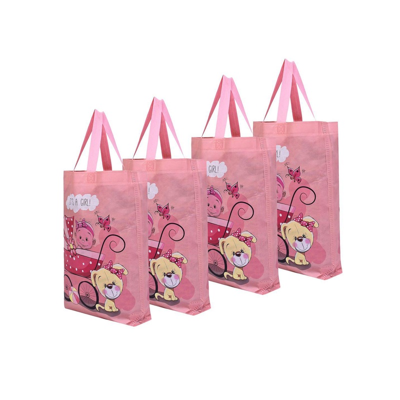 Kuber Industries 4 Pcs Printed Non-Woven Shopping Gift Bag Shopper Tote Bag with Applique