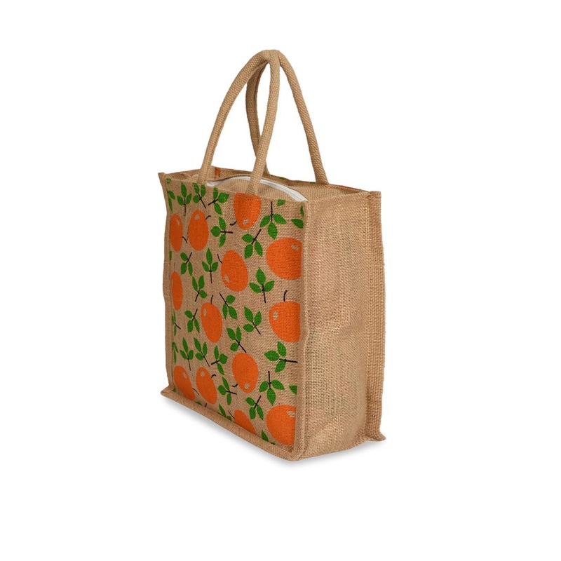 Kuber Industries Floral Printed Swagger Jute Handheld Bag