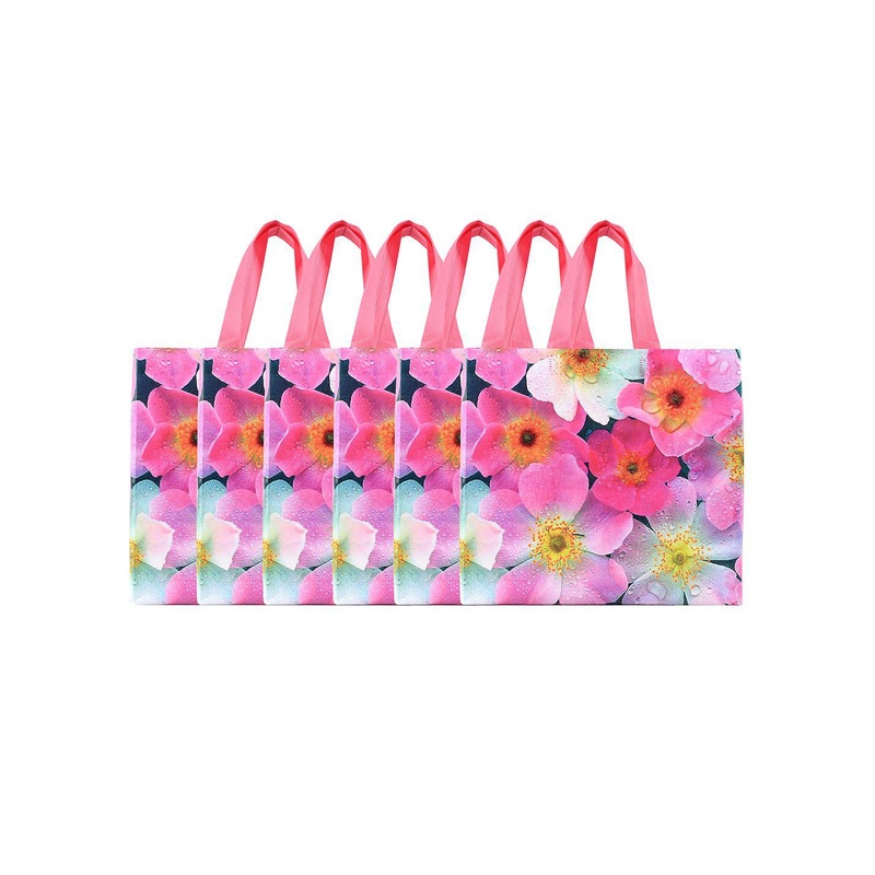 Kuber Industries Pack of 6 Non-Woven Shopping Bag Floral Printed Shopper Tote Bag