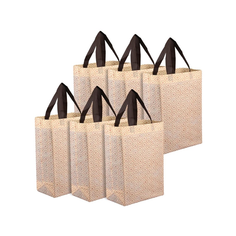 Kuber Industries Set of 6 Printed Shopper Handheld Bag with Cut Work