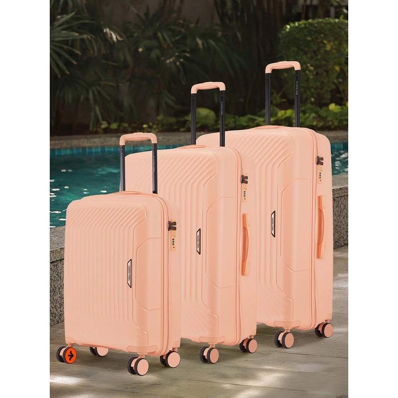 Nasher Miles Coorg Hard-Sided Polypropylene Set of 3 S\u002FM\u002FL Peach Trolley Bags 55-65-75cm