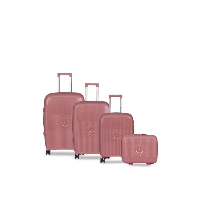 Polo Class Unisex Set Of 4 Textured Hard-Sided Trolley Suitcase With Vanity