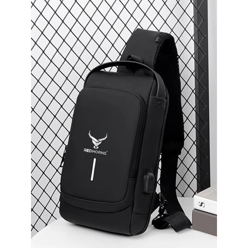 REDHORNS Unisex Brand Logo Crossbody Backpack With USB Charging Port