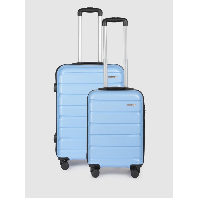 Teakwood Leathers India Set of 2 360-Degree Rotation Blue Hard Sided Trolley Bag – 95L