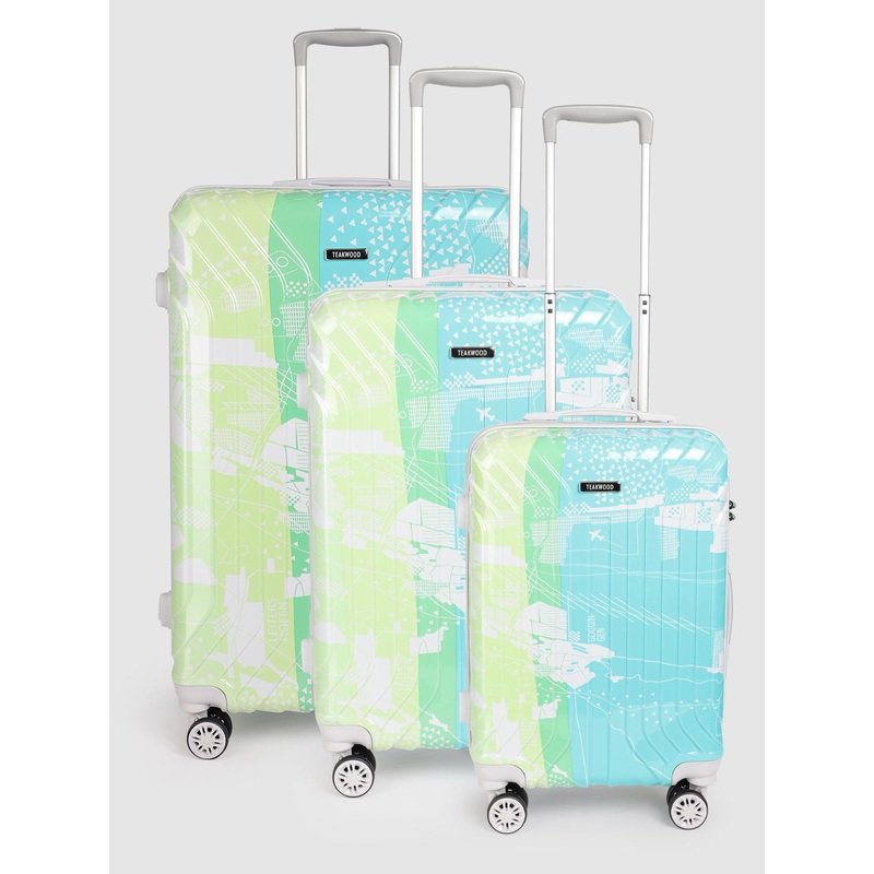 Teakwood Leathers Map Set of 3 Textured 360 Degree Rotation Hard-Sided Trolley Bags 182L