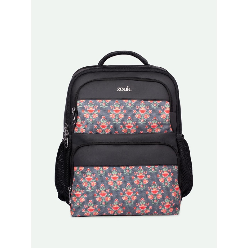 ZOUK Mughal Garden Unisex Floral Printed Padded Vegan Leather Backpack-Up to 16 inch