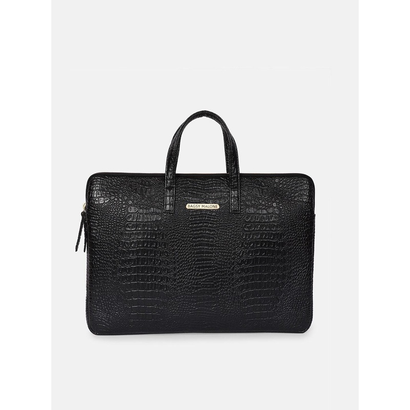 Bagsy Malone Unisex Black Crocodile Textured Laptop Bag