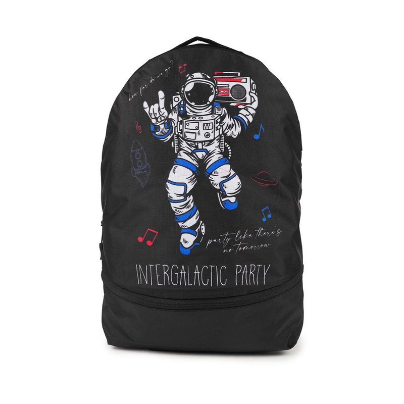 Bewakoof Unisex Black Intergalactic Party Printed Backpack