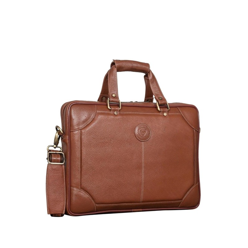 BRAND LEATHER Men Textured Two Handles Leather Laptop Bag