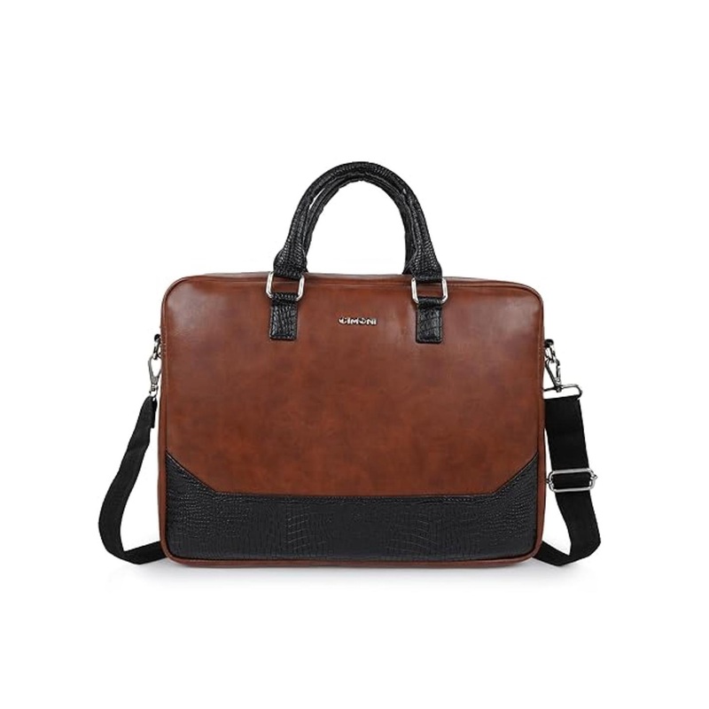 CIMONI Unisex Colourblocked Leather Laptop Bag Up to 16 inch