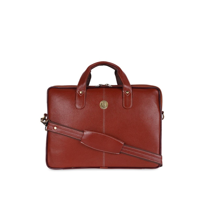 HiLEDER Unisex Tan Leather 15 inch Laptop Bag