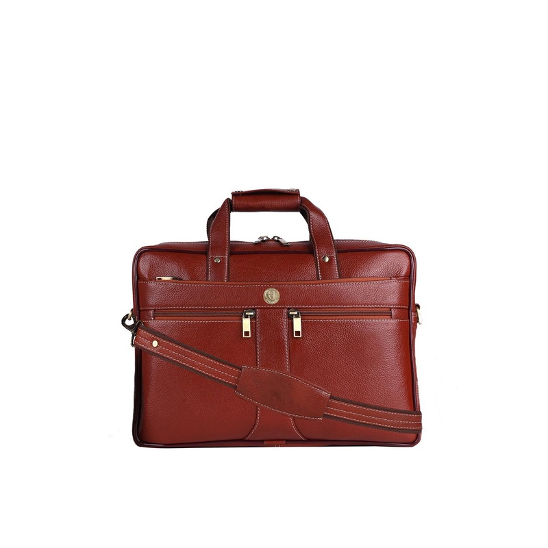 HiLEDER Unisex Tan Textured Leather 15 inch Laptop Bag