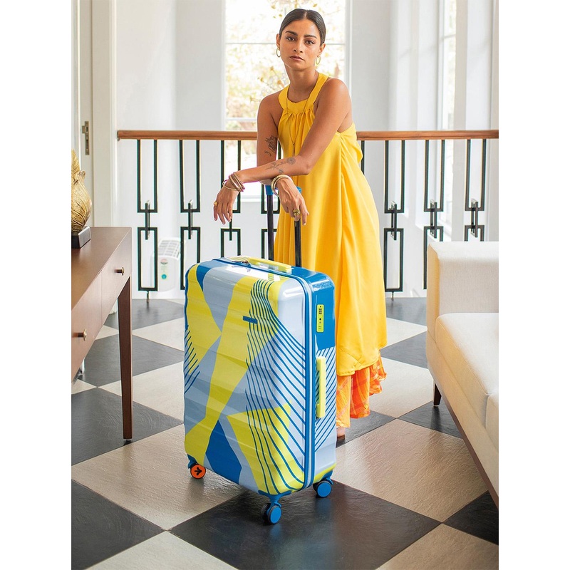 Nasher Miles Chicago Hard-Sided Polycarbonate Large Lemon-Teal Trolley Bag – 28Inch 75cm