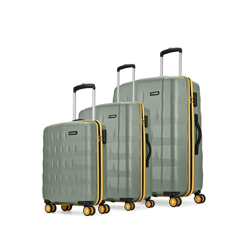 Aristocrat Comet Green Set of 3 Hard Luggage 56, 66 & 76cm Trolley Bag With Smooth 8-Wheel
