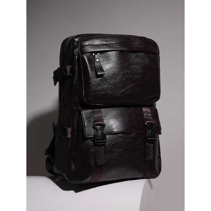 French Accent Men The City Dweller Textured Leather Laptop Backpack – Up to 18 inch
