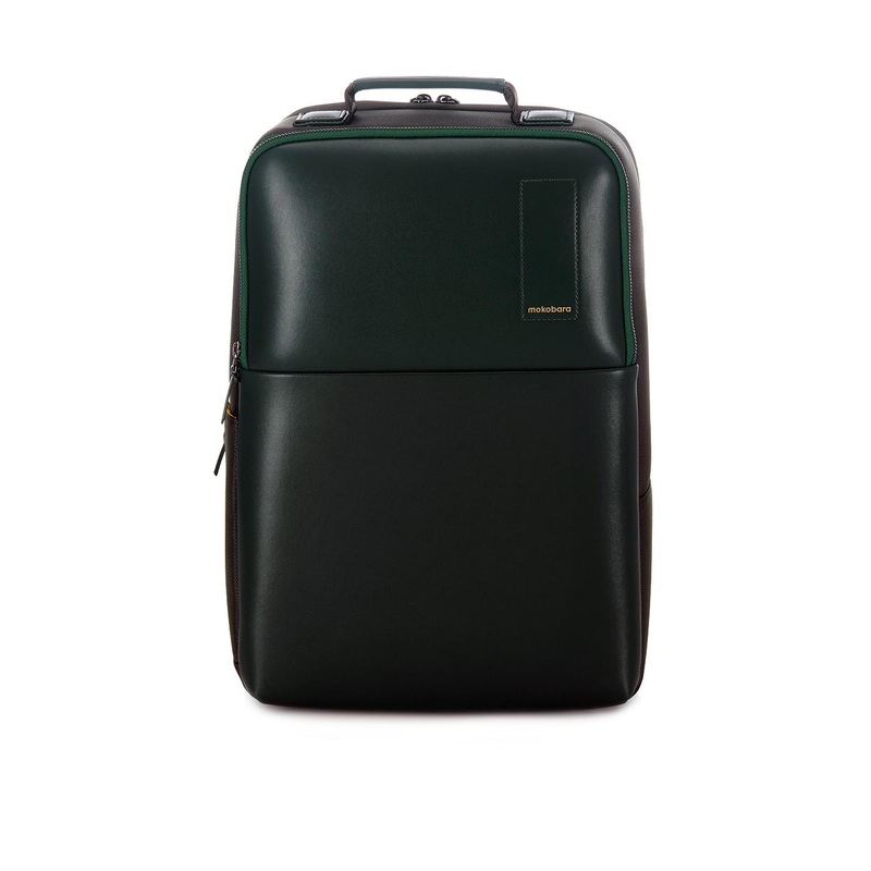 MOKOBARA Unisex Green & Grey Solid Synthetic Leather Backpack