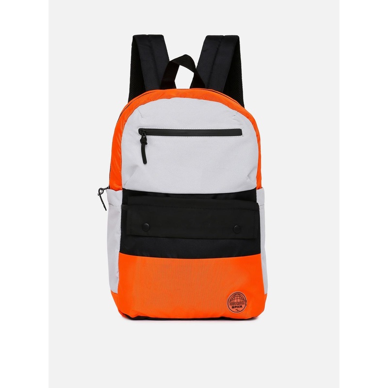 SPYKAR Men Orange & Black Colourblocked Polyester Backpack