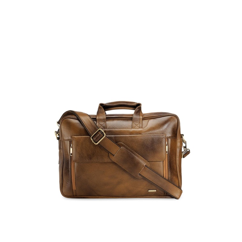 Teakwood Leathers Unisex Tan Brown Solid Leather Laptop Bag