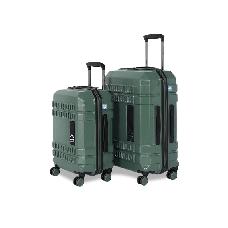 uppercase Set Of 2 Green Textured Hard-Sided Trolley Suitcase