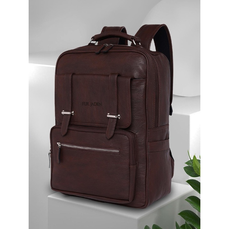 FUR JADEN Unisex Vegan Leather Laptop Backpack with USB Charging Port