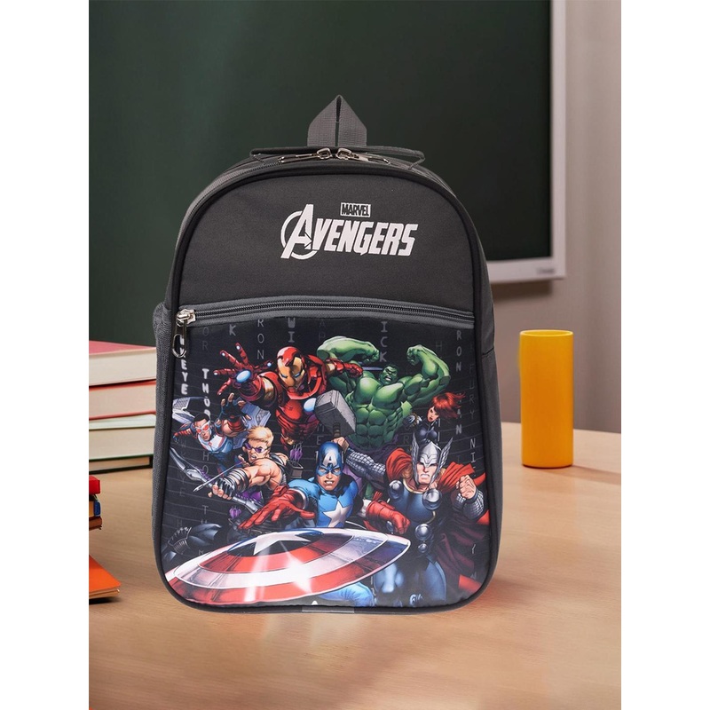 Kuber Industries Disney Marvel Avengers Black Printed boarding school kids backpack