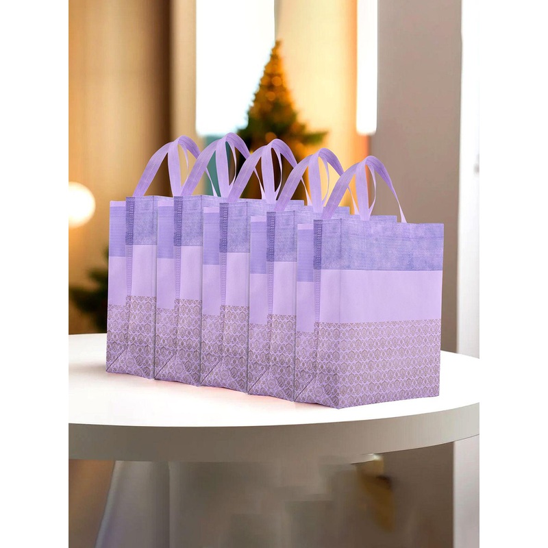 Kuber Industries Pack of 5 Non-Woven Shopping Bag Shopper Tote Bag with Tasselled