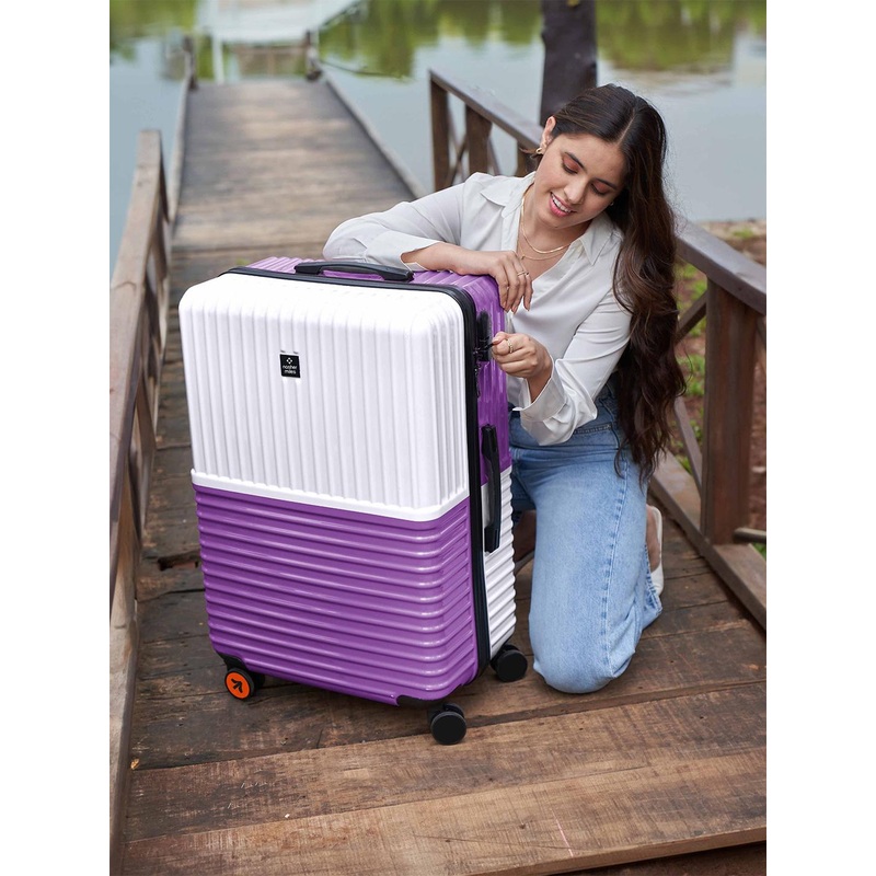 Nasher Miles Istanbul Hard-Sided ABS and PC Medium White Purple Trolley Bag – 24Inch 65cm