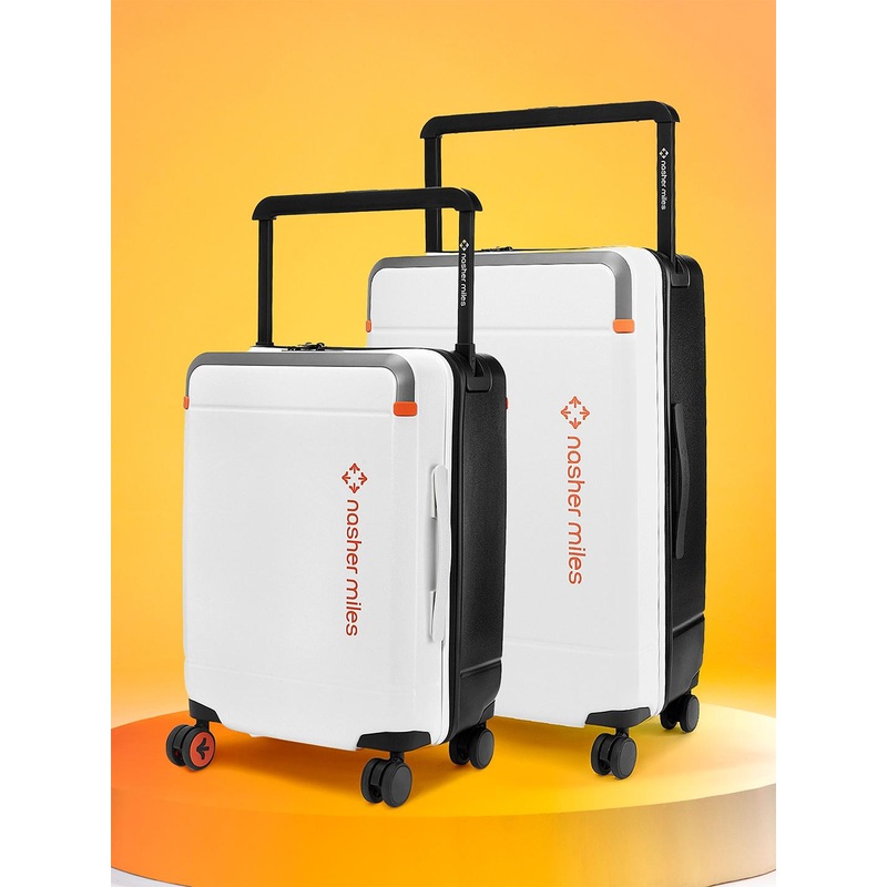 Nasher Miles Unisex Oslo Polycarbonate Set of 2 S\u002FM White Black Trolley Bags (55-66 cm)