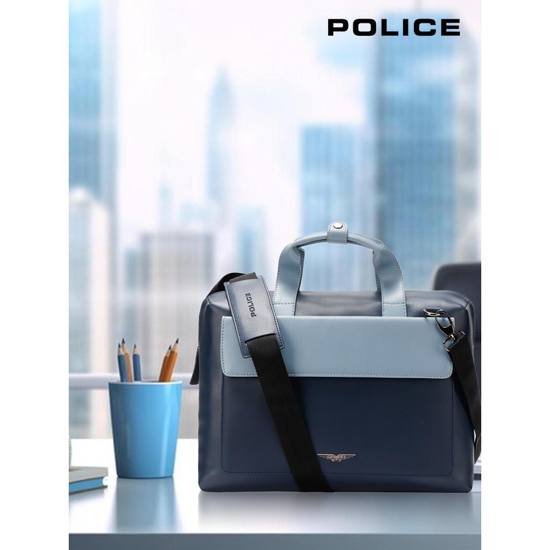 Police Unisex Colourblocked Vegan Leather Laptop Bag Up to 14 inch