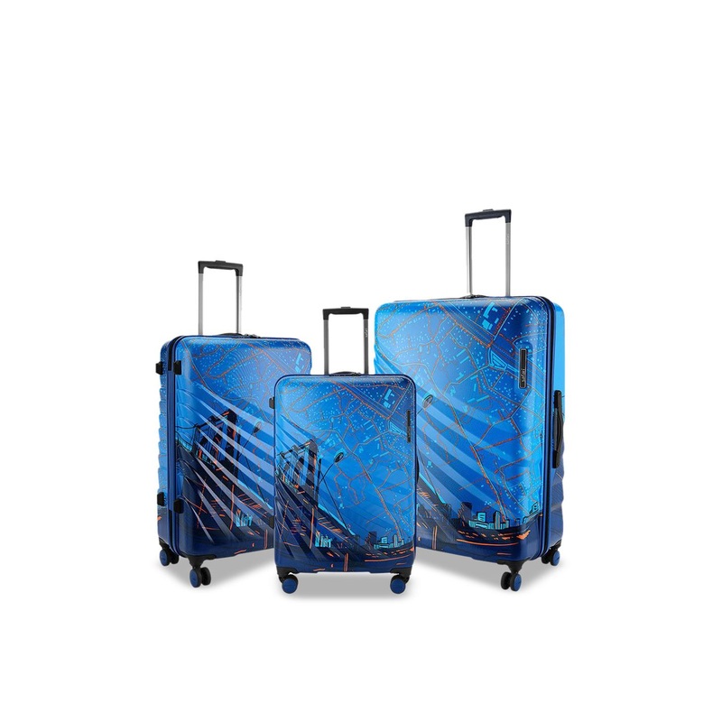 Safari Select Brooklyn Set of 3 Blue Printed Polycarbonate with TSA Lock Trolley Bag