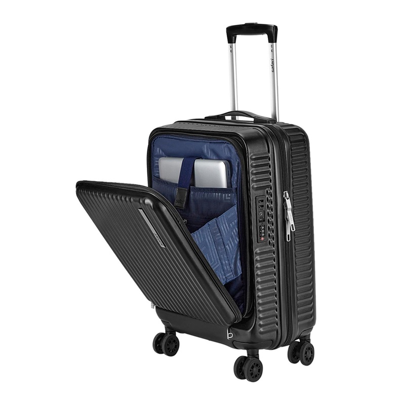 Safari Select Recoil Black Cabin with laptop Compartment and TSA Lock Trolley Bag 55 Cm