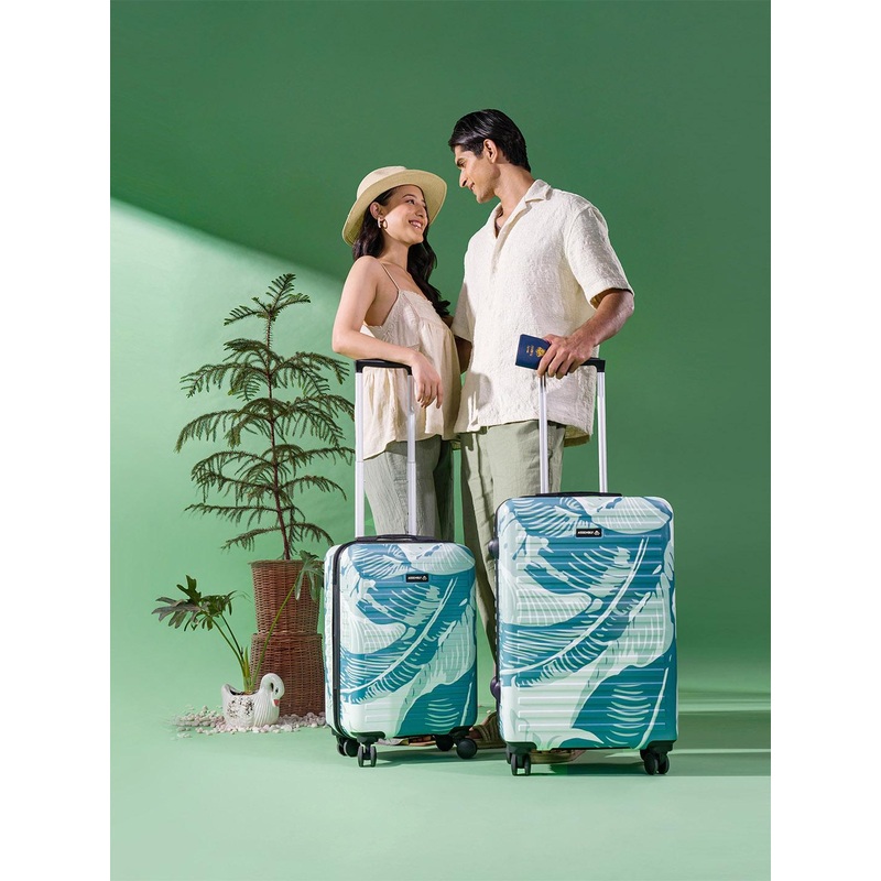 Assembly Green Set Of 2 Hard-sided Printed Cabin & Medium Trolley Bags 40 & 60 Liters