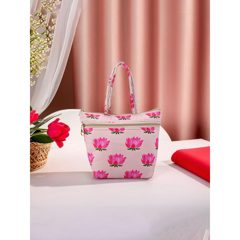 Kuber Industries Lotus Printed Pure Silk Hand Bag