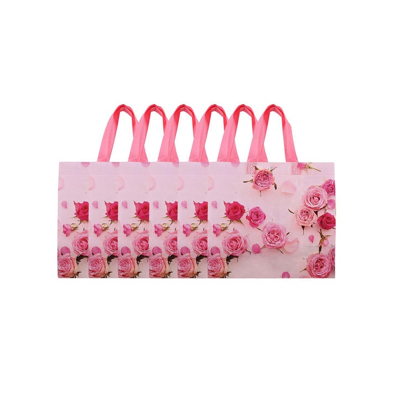 Kuber Industries Pack of 6 Non-Woven Shopping Bag Printed Shopper Tote Bag with Cut Work