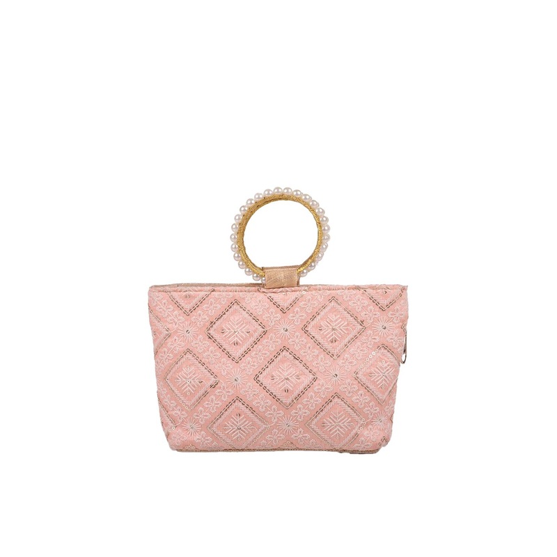 Kuber Industries Peach-Coloured Ethnic Motifs Structured Handheld Bag