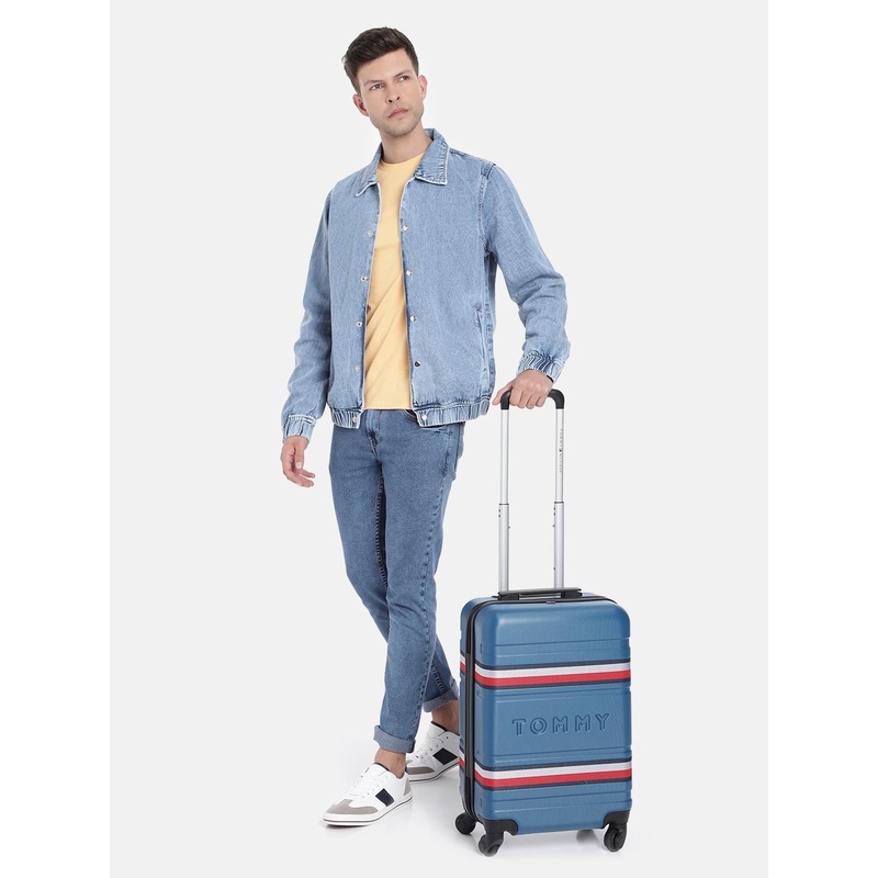 Tommy Hilfiger Textured & Striped Hard-Sided Cabin Trolley Suitcase