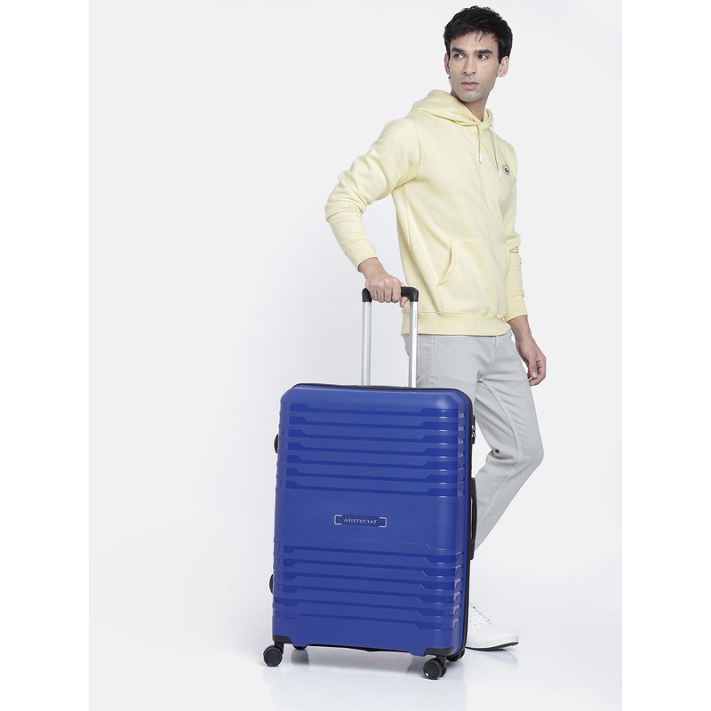 Harbor Blue Large Polypropylene Hard Luggage 76 cm Check-in Trolley Bag with 8-Wheel