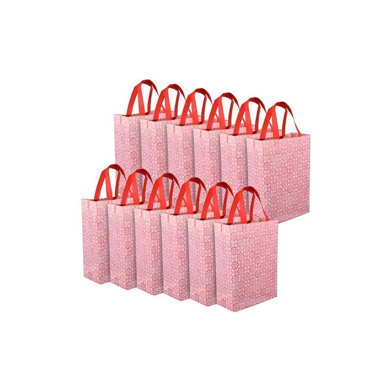 Kuber Industries Pink Set of 12 Reusable Tote Bags