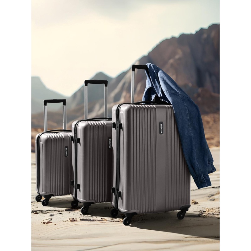 Roadster String Set Of 3 Hard-Sided Self Striped Trolley Suitcases – Cabin, Medium & Large