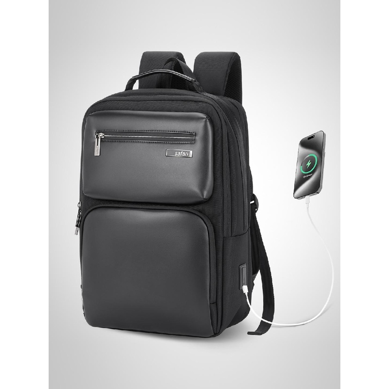 Safari Select Whisk Black with Multiutility Organizer and USB port Laptop Backpack 16L