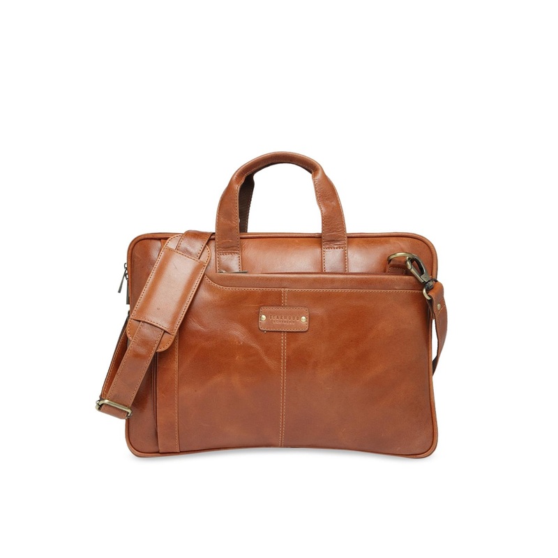 Teakwood Leathers Unisex Tan Brown Solid Laptop Bag