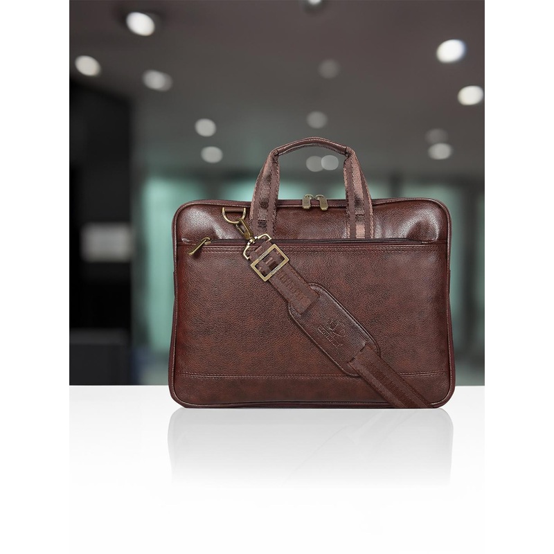 THE CLOWNFISH Unisex Brown Textured Laptop Bag