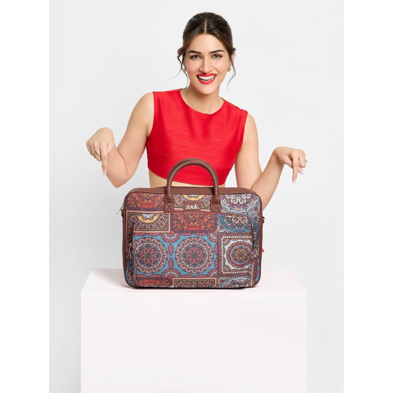 ZOUK Adult Brown & Blue Mandala Printed Jute Laptop Bag