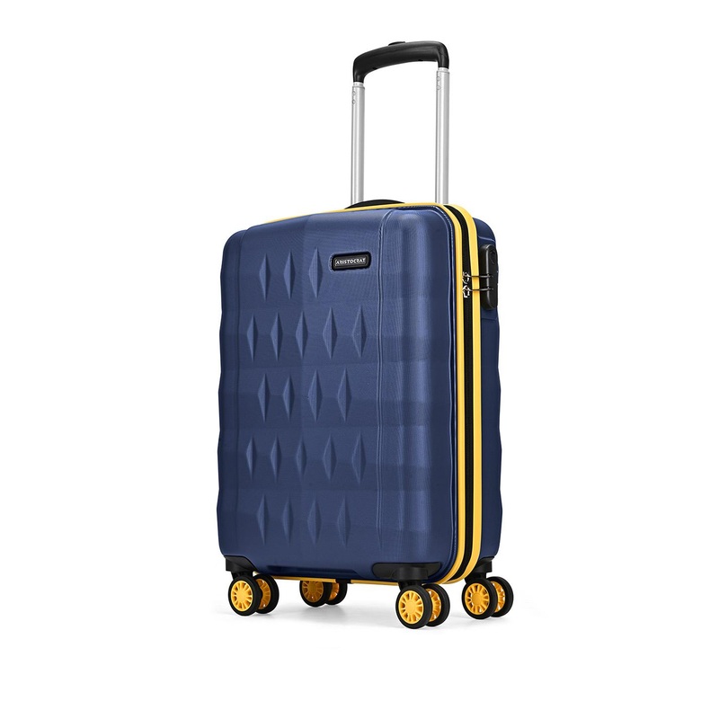 Aristocrat Comet Blue Small Hard Luggage 56cm Cabin Trolley Bag with Smooth 8-Wheel