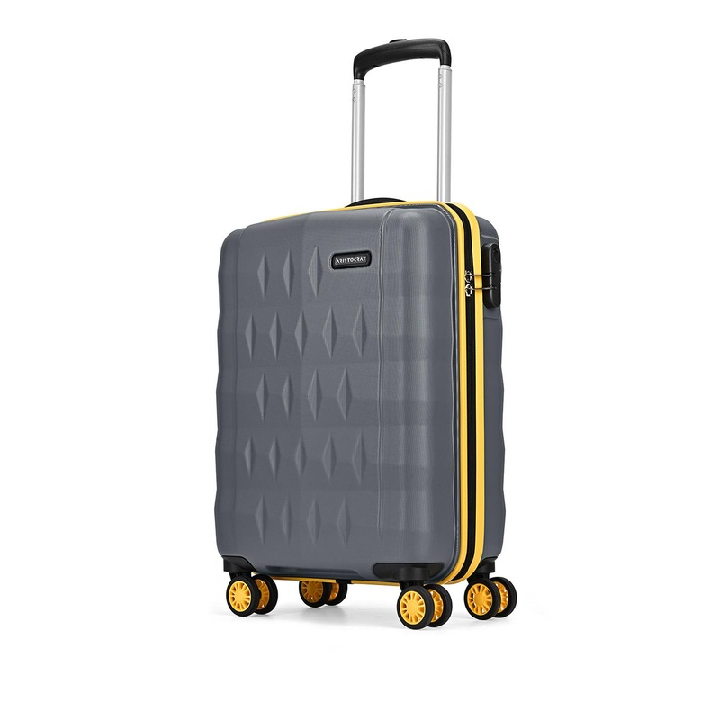 Aristocrat Comet Grey Small Hard Luggage 56cm Cabin Trolley Bag with Smooth 8-Wheel