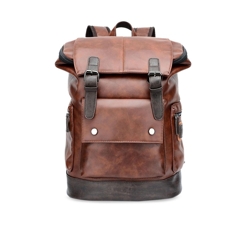 FUR JADEN Unisex Coffee Brown Textured Backpack