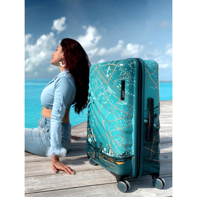 Safari Select Brooklyn Teal Printed Polycarbonate with TSA Lock Medium Trolley Bag 66 Cm